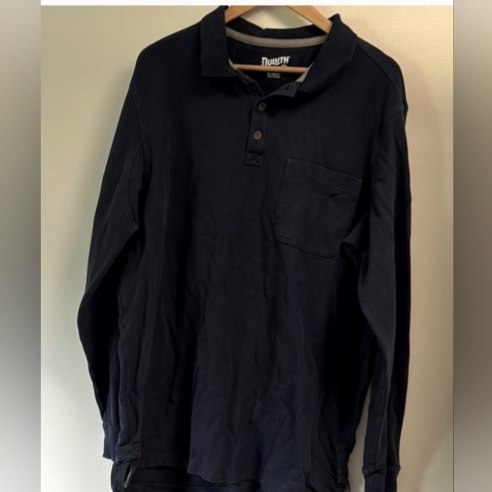 Duluth Trading Co Blue Polo Shirt Classic Long Sleeve Very Wide In Mid Section.